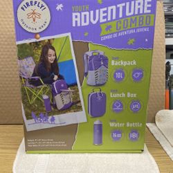 Firefly! Outdoor Gear Youth Adventure Combo - Purple (Backpack, Lunch Box, 16 oz.Water Bottle)