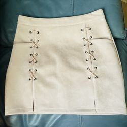 Beige Suede Like Material Stretch Mini Skirt Size Large