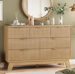 Fluted Dresser for Bedroom with 7 Drawers, 48" Wide Modern Chest of Drawers - Oak - New in Box
