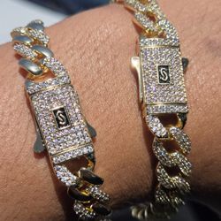 18K Gold Iced Out Monaco Cuban Link Bracelet