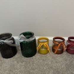 5 Glass Candle Holders Bundle New