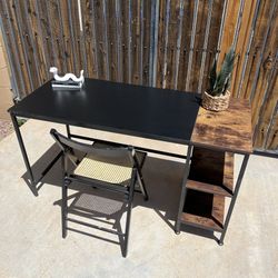 Rectangular Walnut Finish MDF Desk with 2 Shelves
