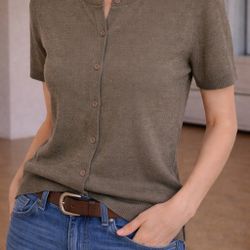 White + Warren Taupe Knit Sweater Top | Soft Lightweight | Women’s