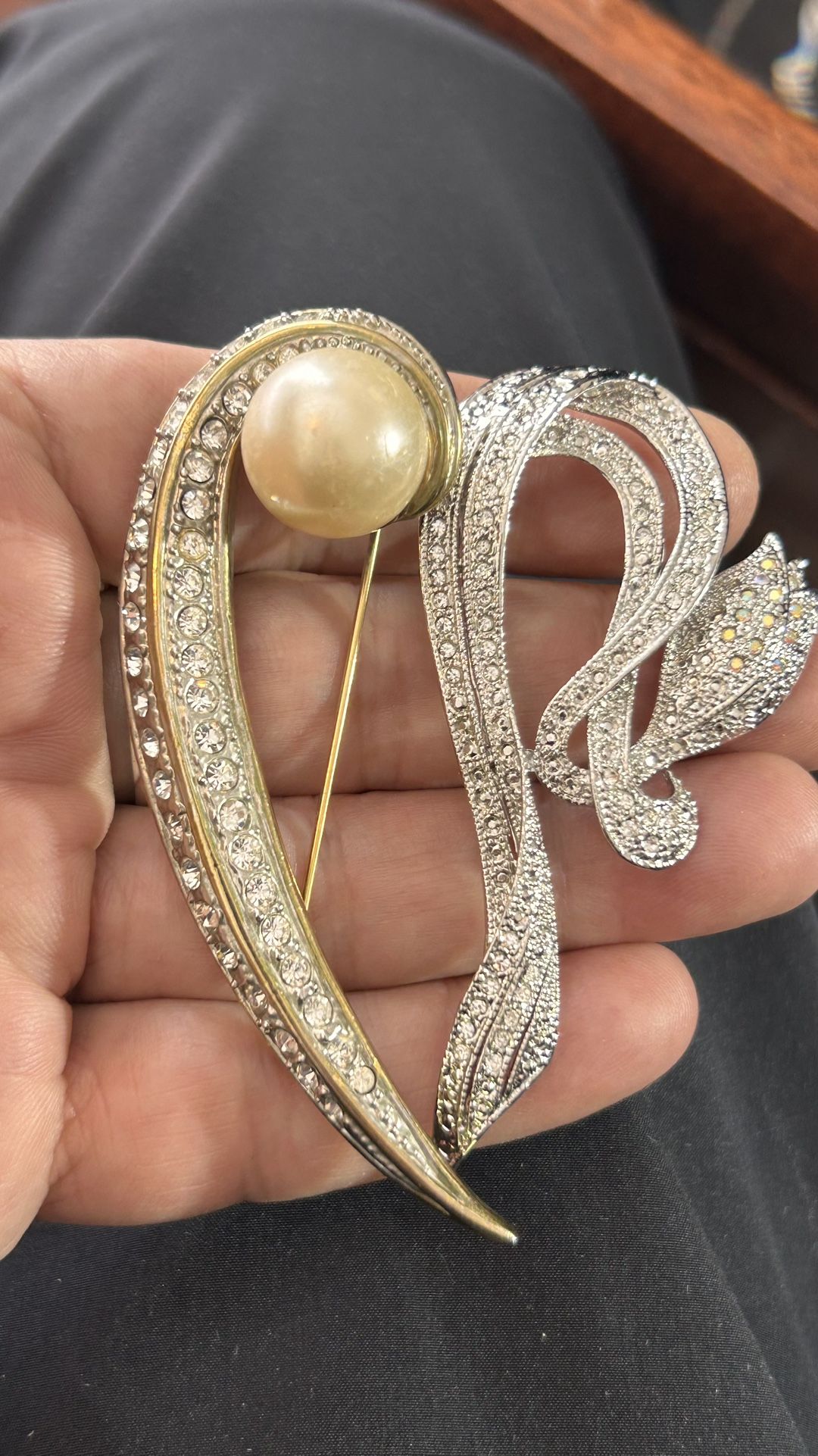 Two Pin Brooches With rhinestones And Pearl