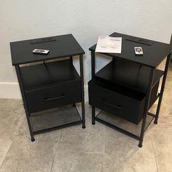 Nightstand With LED Light And Electric Connections Set Of 2