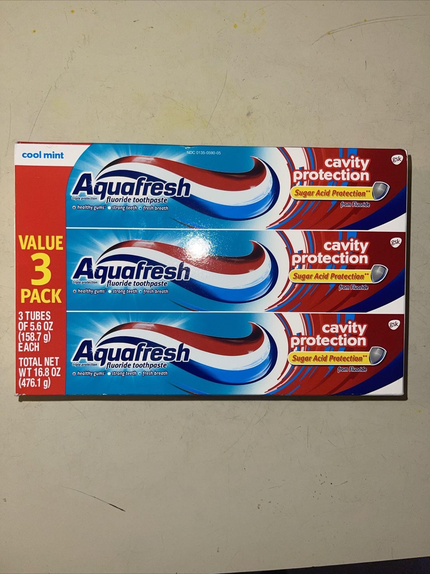 3 Aquafresh Fluoride Toothpaste. 3 In One. 5.6 Ounce Each.