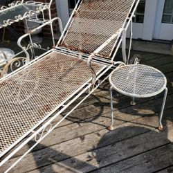 Vintage Mid Century Wrought Iron Recliner / Chaise Lounge Chair with matching side table