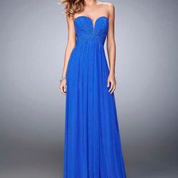 Electric Blue Rhinestone-Accent Strappy Open Back Gown
