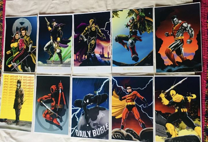 Lot 10 THOR ROBIN DEADPOOL BLACK SPIDERMAN Action Figure SIGNED ART PRINT 11"x17" Small Poster Size ‼️See ALL On SALE ‼️ Price Is FIRM ‼️