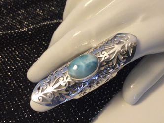 Exotic Larimar Dominican Republic 925 Sterling Silver Ring