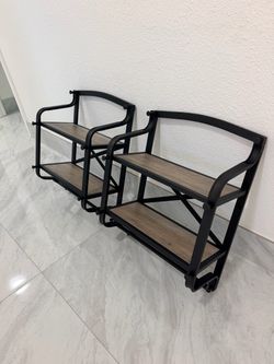 Set of 2 Black Metal & Wood 2-Tier Shelving Units
