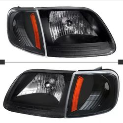 Black Headlights+Corner Signal Lamps Fits Ford F150 Expedition 97-03