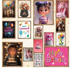 15 piezas de decoración de pared de feliz cumpleaños para niños, bonitos carteles de fiesta de animales, impresiones estéticas de celebración de cumpl