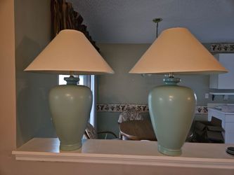2 Teal or Aqua Pottery Style Lamps
