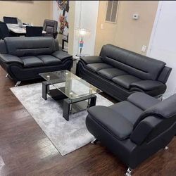 Black Leather Sofa + Loveseat | Same Day Delivery