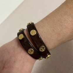 Tory Burch Brown Leather Wrap Bracelet