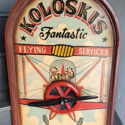 Large Wooden Ad Sign Aviation Flying Services "Koloskis Fantastic" Spinning Prop