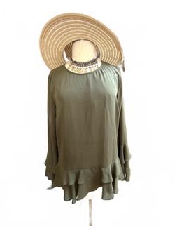 Worthington Olive Green Long Sleeve Ruffle Hem Blouse Large
