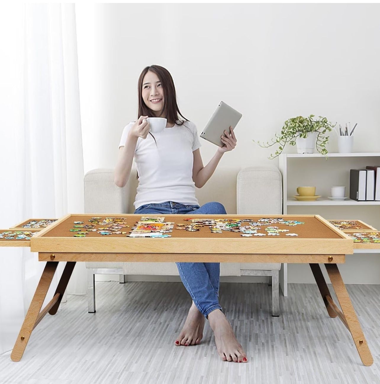 Puzzle Table 2000 Pieces,Jigsaw Puzzle Table with Drawers,41.3"x 29.5"Portable Puzzle Tables for Adults and Teens with Folding Legs