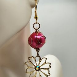Gold and Pink Floral Earrings 