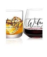 Hubby And Wifey EST 2024 Wine And Whiskey Glass Set