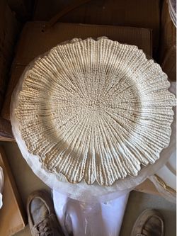 Acrylic Plastic Charger Plates 13" Round Antique White Reef Design Great for Weddings
