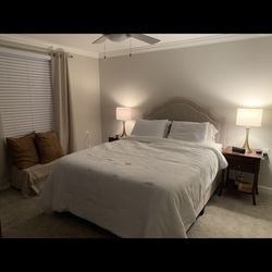 Nude/Taupe Queen Quilted Bed Frame 