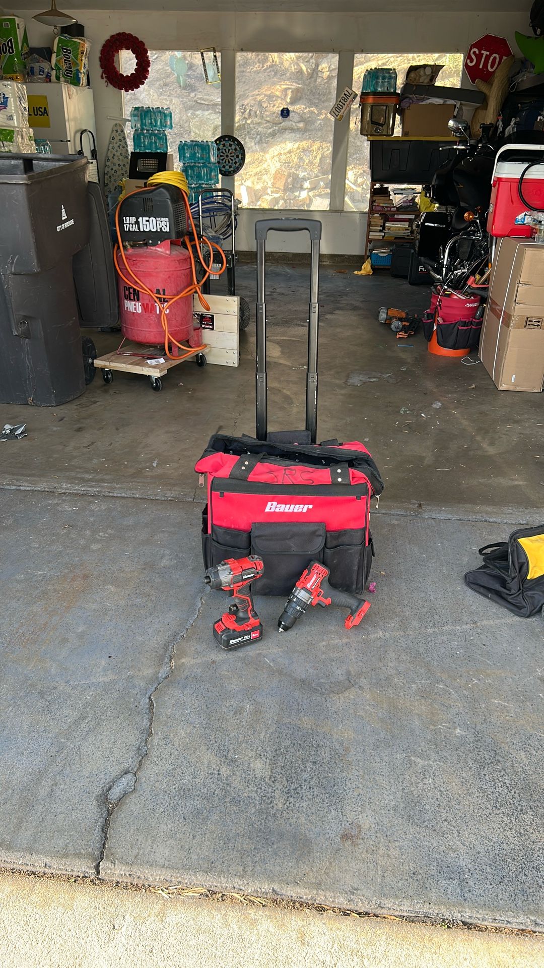 Bauer Impact Drill And 20v Lithium Drill With Rolling Bag