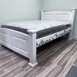 White F Bed Frame With Bamboo Mattress 