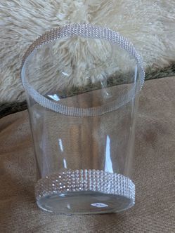 10" H glass vase flower pot anniversary diamond studded clear glass table display roses silver rimmed gemstone embellished pottery barn Williams Sonom