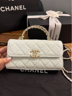 Chanel Light blue Caviar Top Handle WOC with Light Gold Hardware