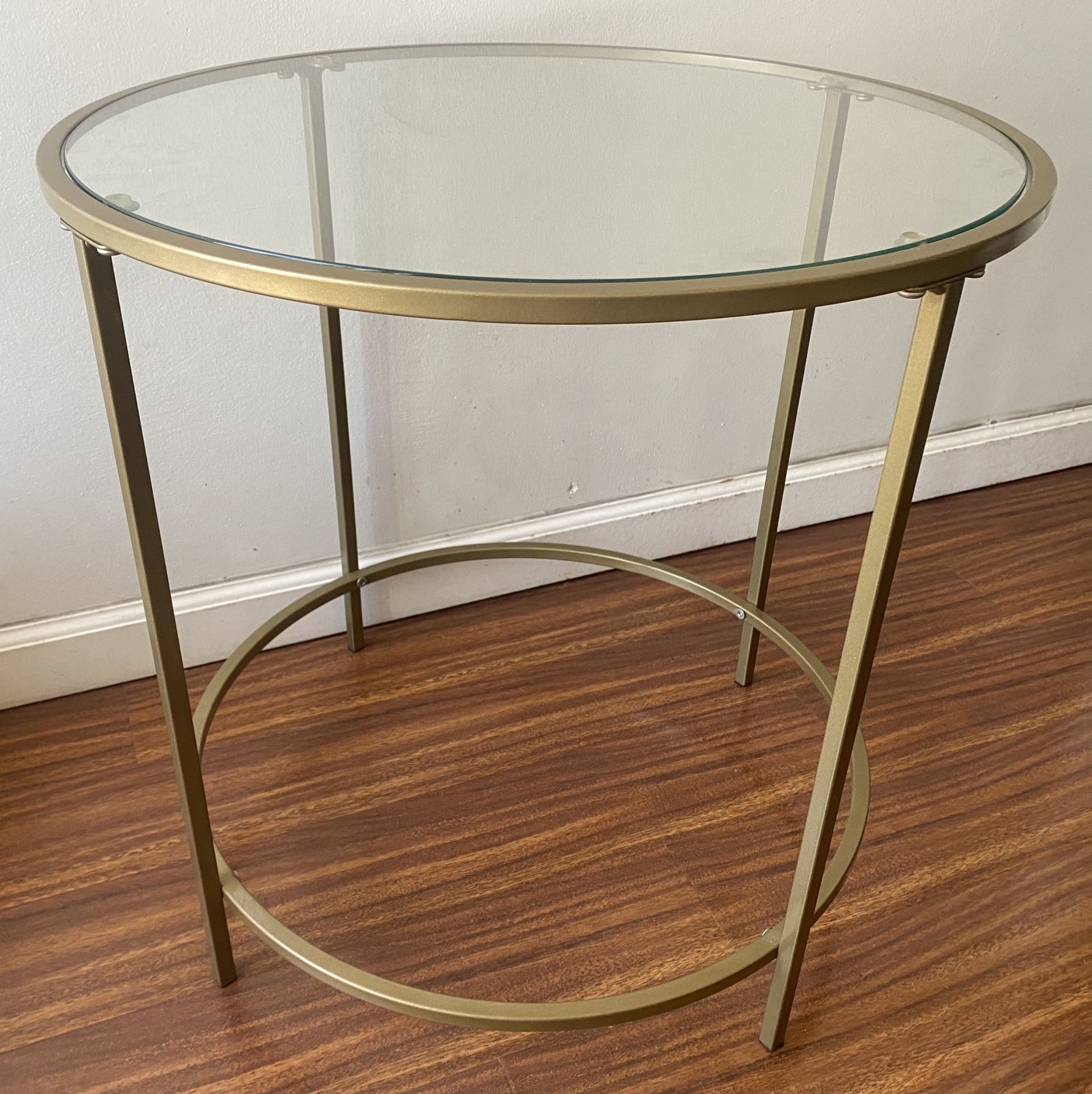Round Glass End Table with Metal Gold Frame