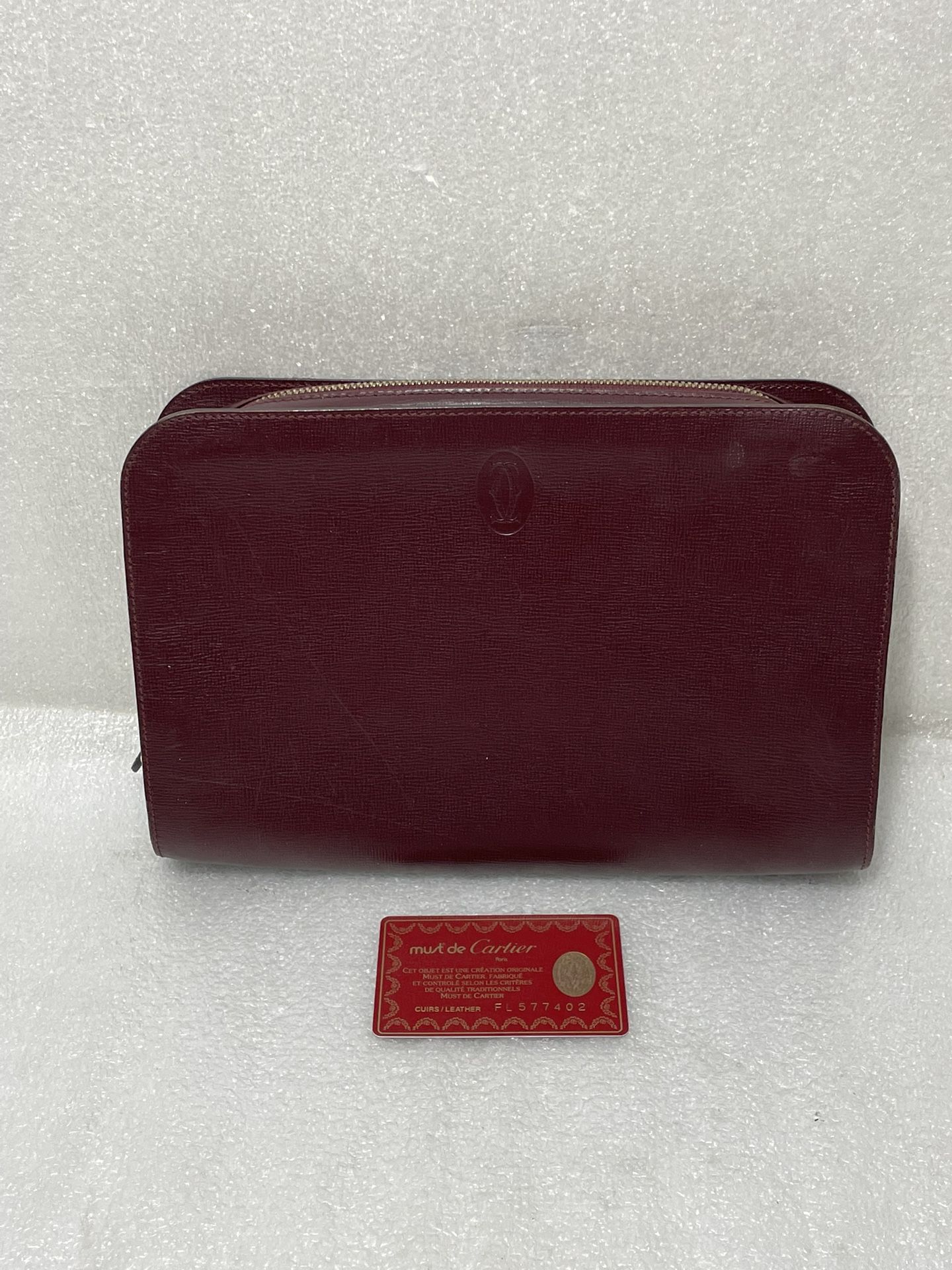 Authentic Cartier Must De Leather Clutch Bag Bordeaux Burgundy
