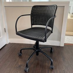 Black Rattan Wicker Desk Office Chair Adjustable-height, IKEA Gregor, Swivel Seat Gray Cushion, like New!!!