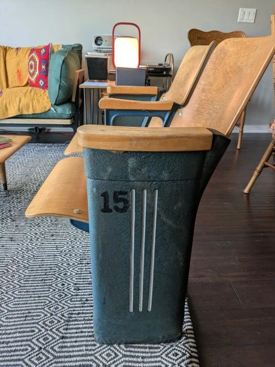 Vintage cast-iron and wood theater seats