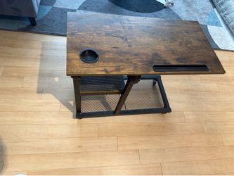 Rolling Laptop Desk / C-Table, Tilt Top + Cup Holder, Wheels