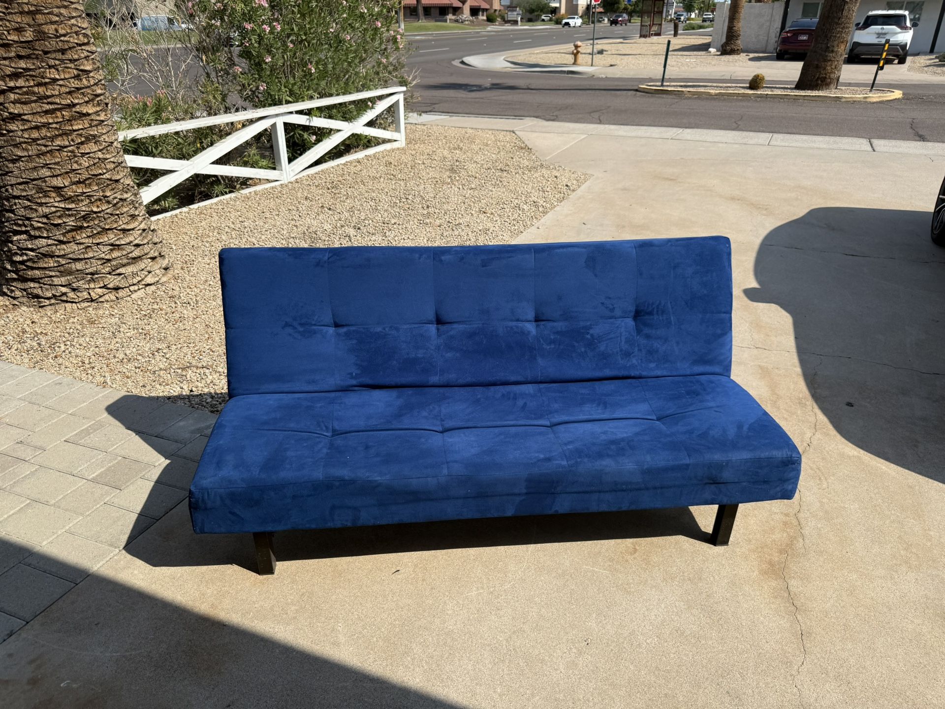 Blue Suede Full Size Futon / Couch - Good Condition