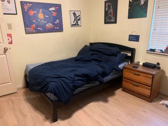 Full Size Bed w/ Like-New Mattress + Nightstand + 4-Drawer Chest – $150 Bundle
