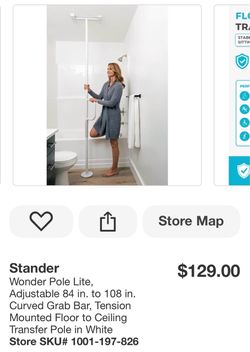 Shop Stander Wonder Pole Lite, Adjustable 84 in. to 108 in. Curved Grab Bar, Tension Mounted Floor to Ceiling Transfer Pole in White