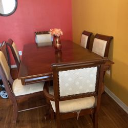 Brown 6 Piece Dining Table With Extended Middle Piece 