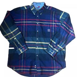 VINTAGE TOMMY HILFIGER TARTAN PLAID SHIRT  CREST SIZE XL