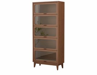 Solid Wood bookcase 5 Tier with Tempered Glass Flip-Up doors, 72Hx13.7Dx32W"Bookshelves Finish Cube Storage Organizer,Bookshelf Versatile Pantry Cabin