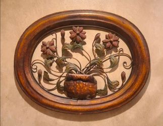 29 In X 22 In Vintage Metal Wall Flowers In Pot Brown