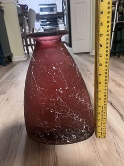 Large Red Art Glass Vase – Modern Decorative Glass – 14"