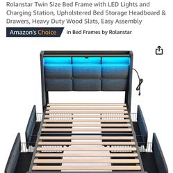 Rolanstar Twin Size Bed Frame with LED Lights and Charging Station