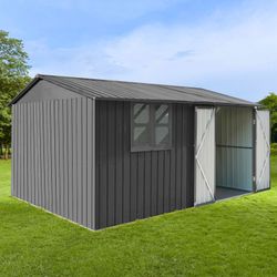 Sturdy Metal Garden Sheds, 10ftx12ft Outdoor Storage, Grey Color with Window, Protect Your Outdoor Belongings