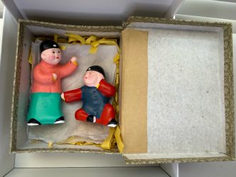 Stamped Clay Figure Zhang Folk Art Set of 2 In An Original Box 3.5” & 5” Tall