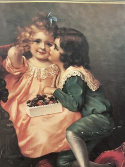 Vintage Victorian boy And Girl Framed Wall Hanging 