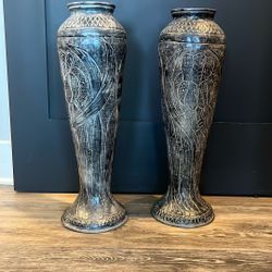 Vintage vase metal 7 inches wide by 22 inches high Set Of 2