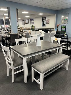 6PC White/ Gray Dining Table Set